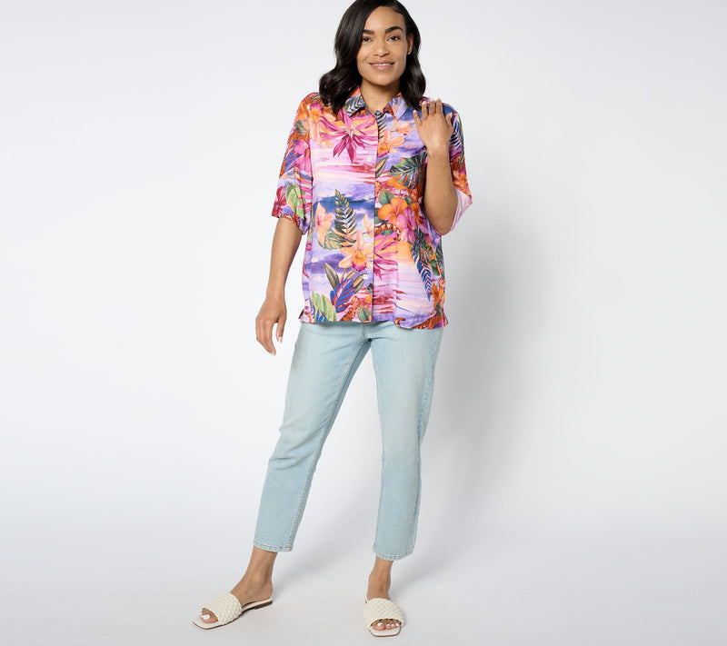 Women with Control Printed Woven Cabana Shirt — View 3