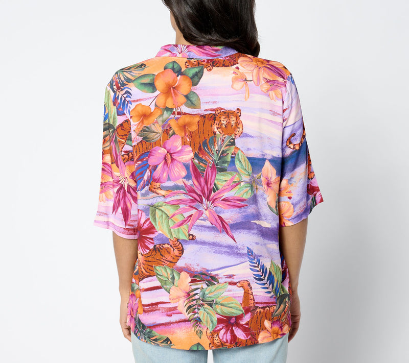 Women with Control Printed Woven Cabana Shirt — View 2