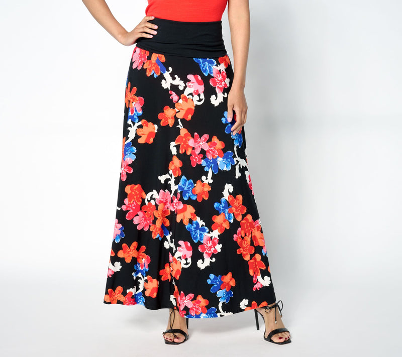 Women with Control Petite Printed Como Jersey Skirt w/ Foldover Waist — View 3