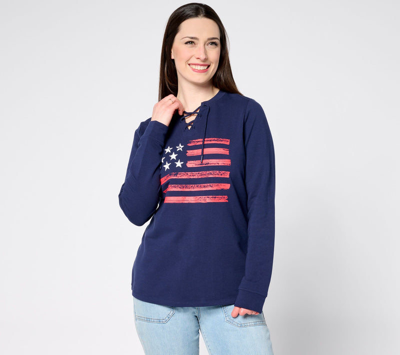 Denim & Co. Active Americana Flag French Terry Sweatshirt — View 3
