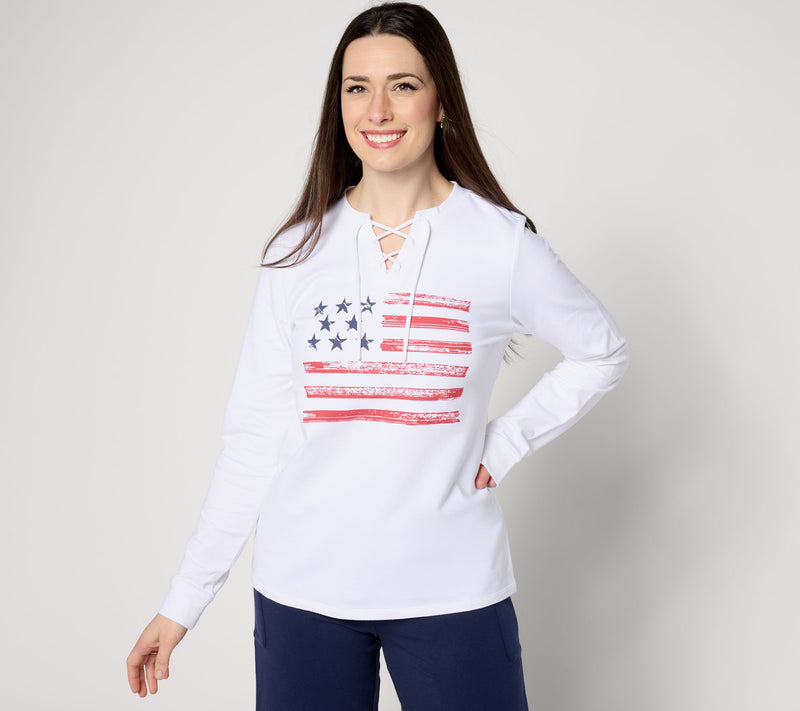 Denim & Co. Active Americana Flag French Terry Sweatshirt — View 5
