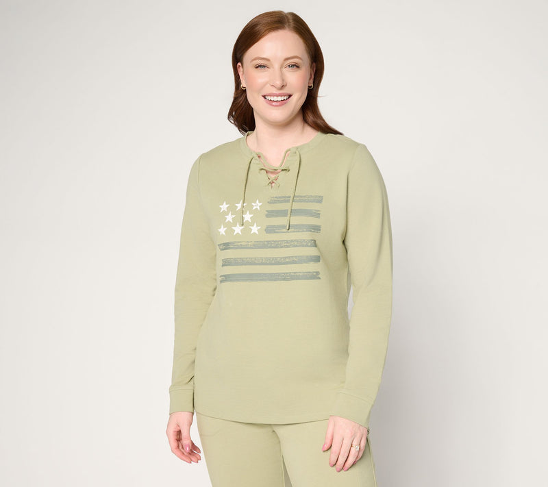 Denim & Co. Active Americana Flag French Terry Sweatshirt — View 28
