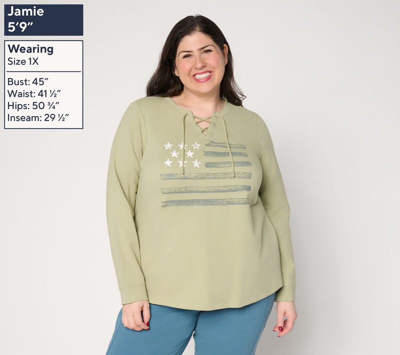 Denim & Co. Active Americana Flag French Terry Sweatshirt — View 20