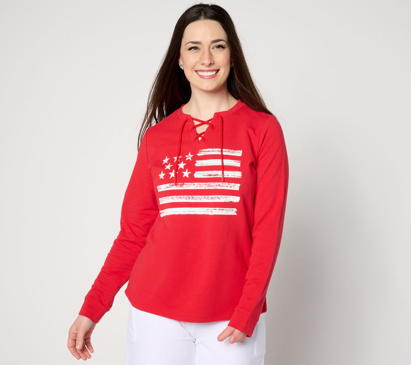 Denim & Co. Active Americana Flag French Terry Sweatshirt — View 7
