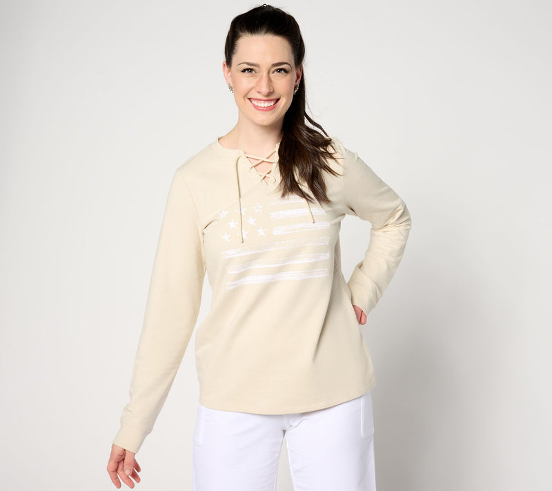 Denim & Co. Active Americana Flag French Terry Sweatshirt — View 9