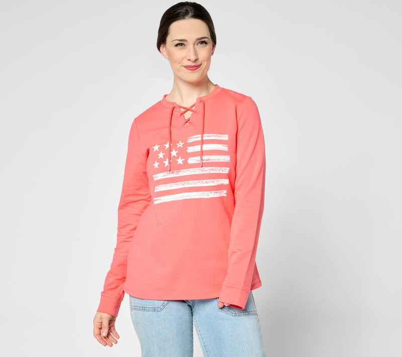 Denim & Co. Active Americana Flag French Terry Sweatshirt — View 17