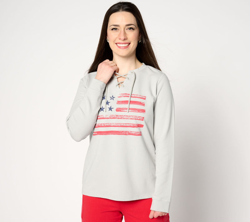 Denim & Co. Active Americana Flag French Terry Sweatshirt — View 11