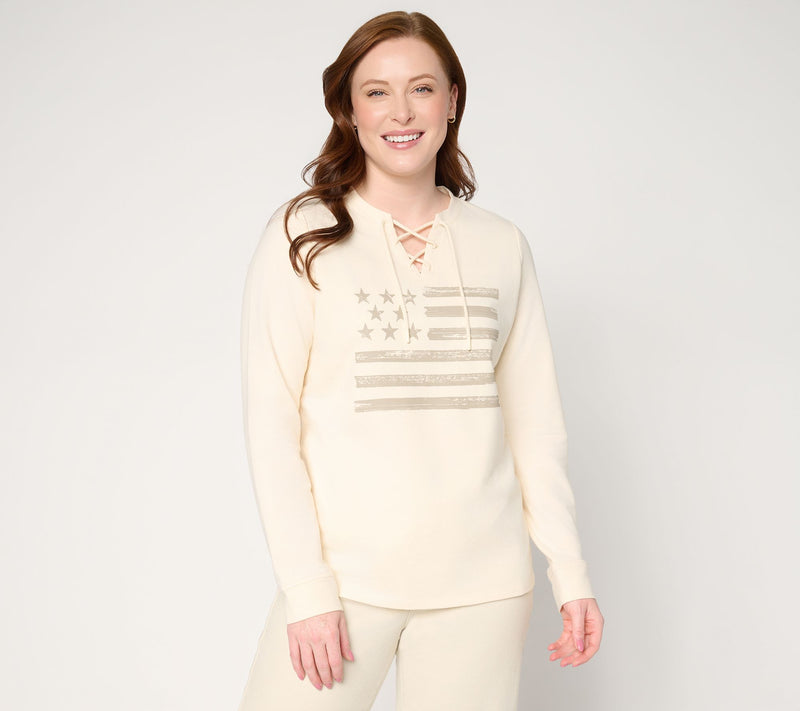 Denim & Co. Active Americana Flag French Terry Sweatshirt — View 30