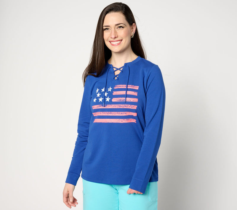 Denim & Co. Active Americana Flag French Terry Sweatshirt — View 15