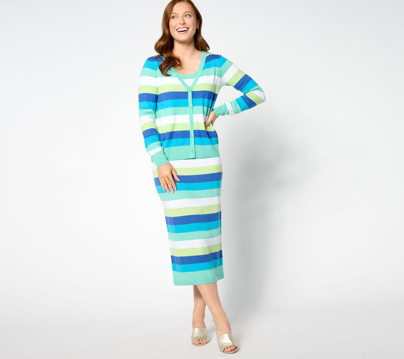 Women with Control Stripe Sweater Cardigan — View 3