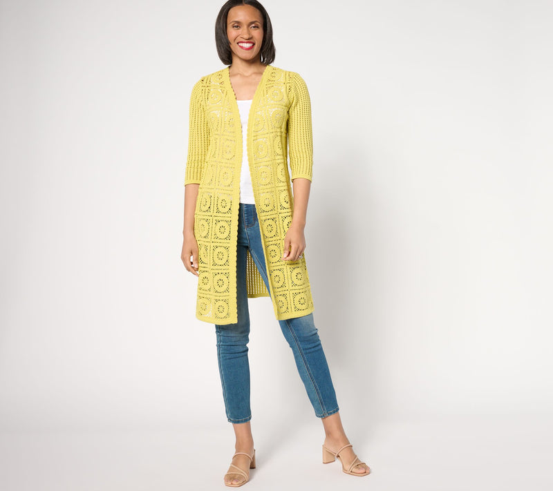 Joan Rivers Open-Front Crochet Duster Sweater — View 3