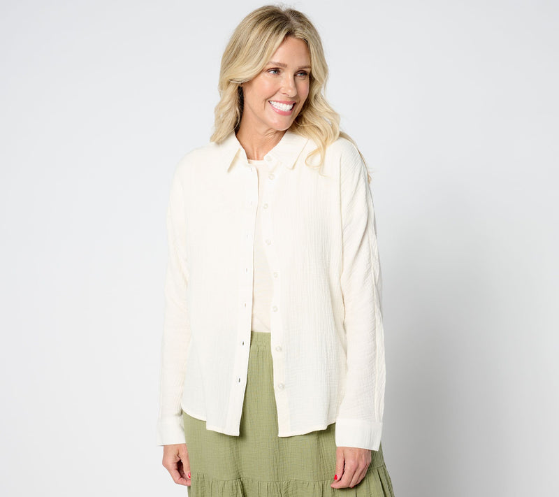 Studio Park x Amy Stran Cotton Gauze Button Front Shirt — View 10