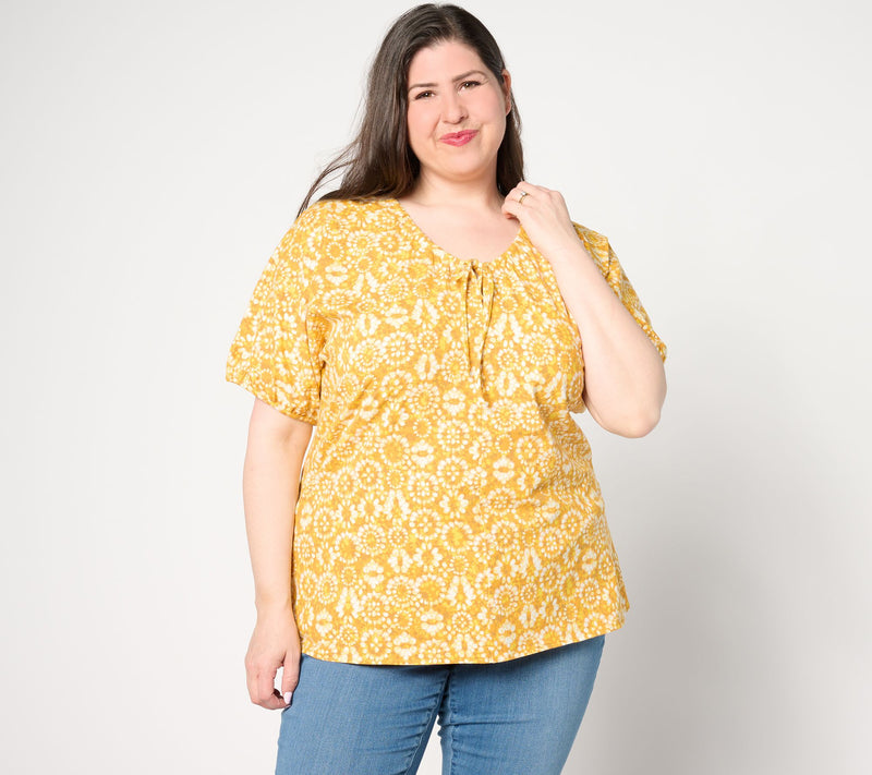 AnyBody Ruched V-Neck Short Sleeve Printed Knit Top — View 11