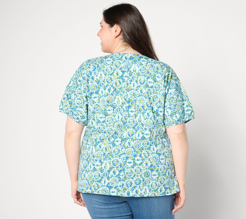 AnyBody Ruched V-Neck Short Sleeve Printed Knit Top — View 4