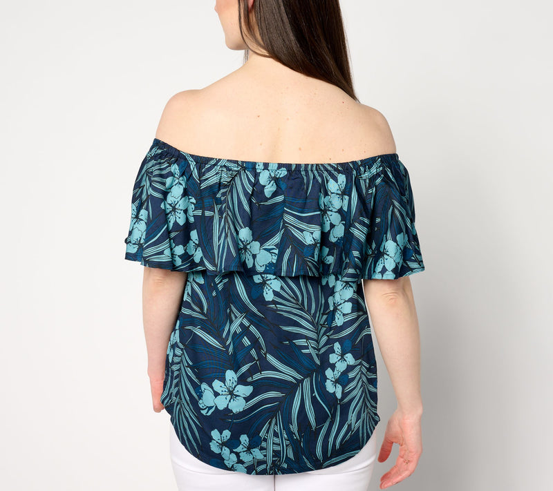 AnyBody Printed Off The Shoulder Ruffle Woven Top — View 2