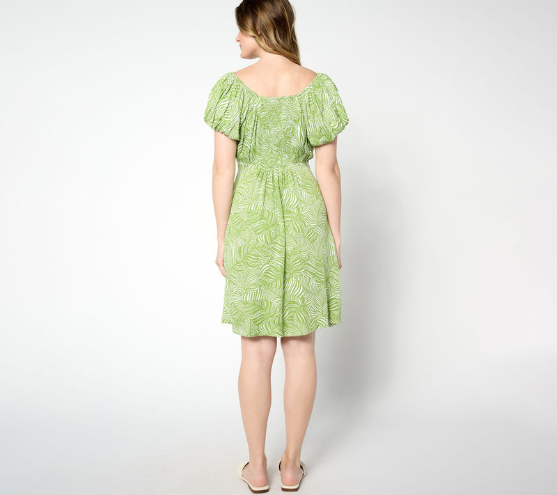 AnyBody Petite Woven Printed Puff Sleeve Dress — View 8
