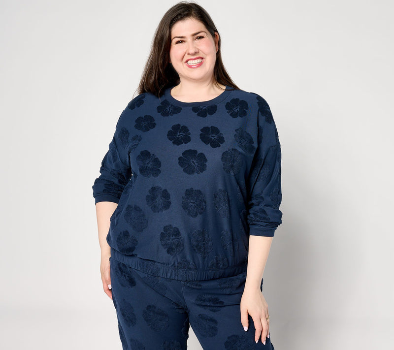 AnyBody Crew Neck Hibiscus Jaquard French Terry Top — View 9