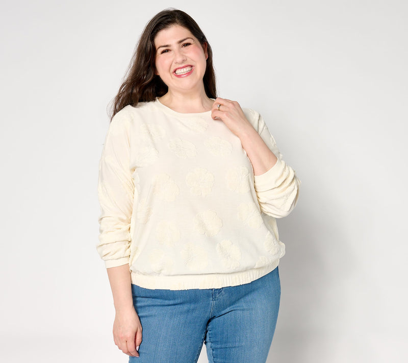 AnyBody Crew Neck Hibiscus Jaquard French Terry Top — View 10