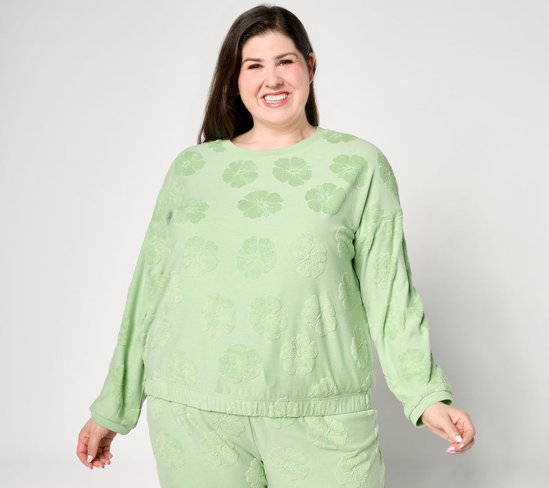AnyBody Crew Neck Hibiscus Jaquard French Terry Top — Main view