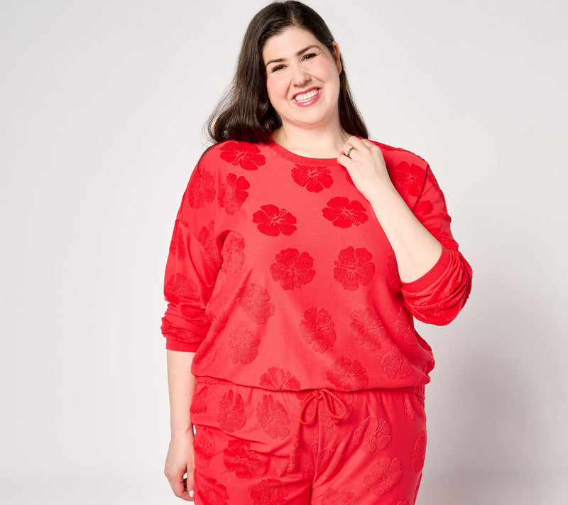AnyBody Crew Neck Hibiscus Jaquard French Terry Top — View 11