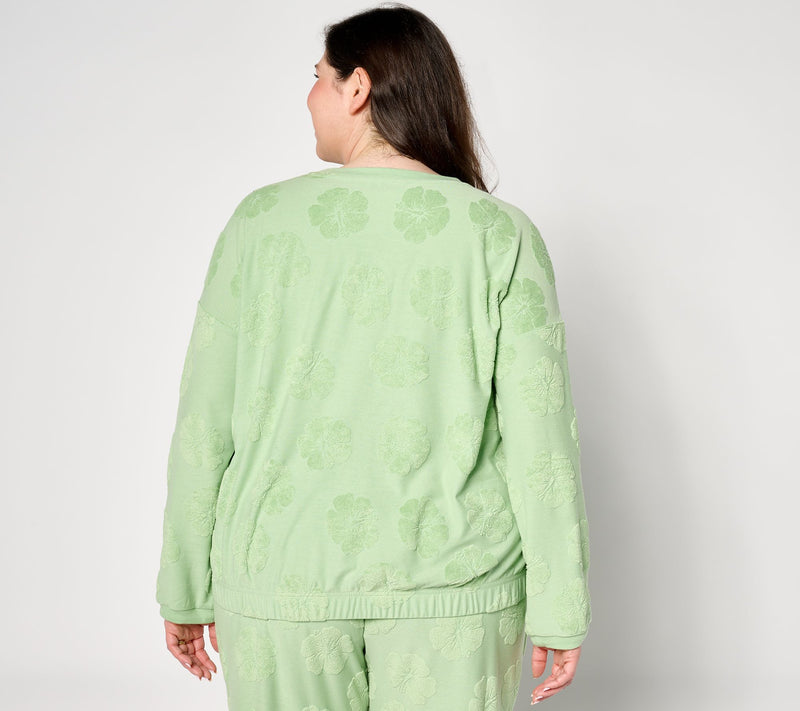 AnyBody Crew Neck Hibiscus Jaquard French Terry Top — View 2