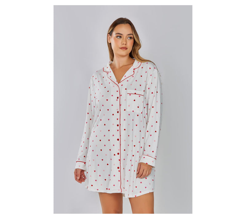 iCollections Mo dal Red Hearts Button-Up Pajam a Lounge Dress — View 7