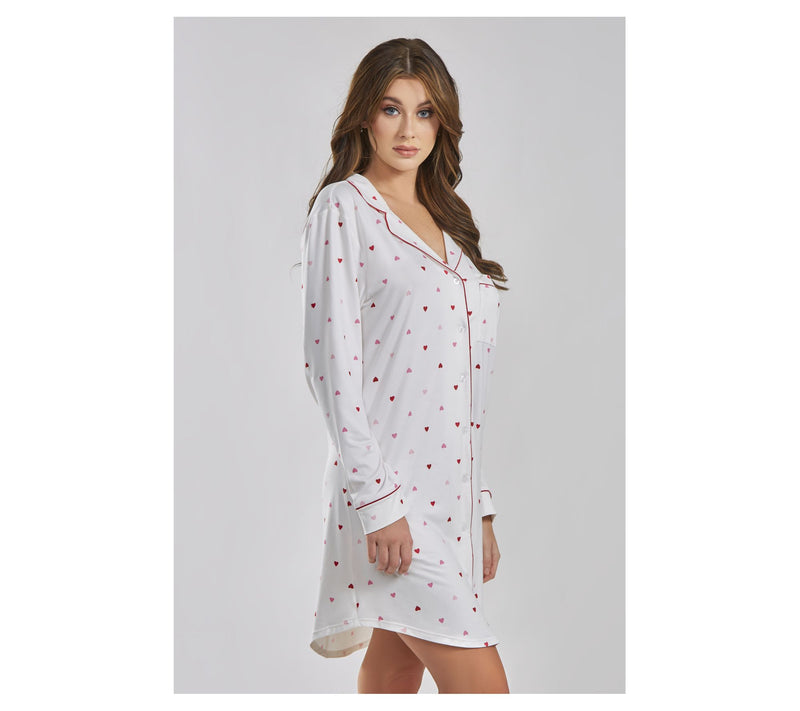 iCollections Mo dal Red Hearts Button-Up Pajam a Lounge Dress — View 5