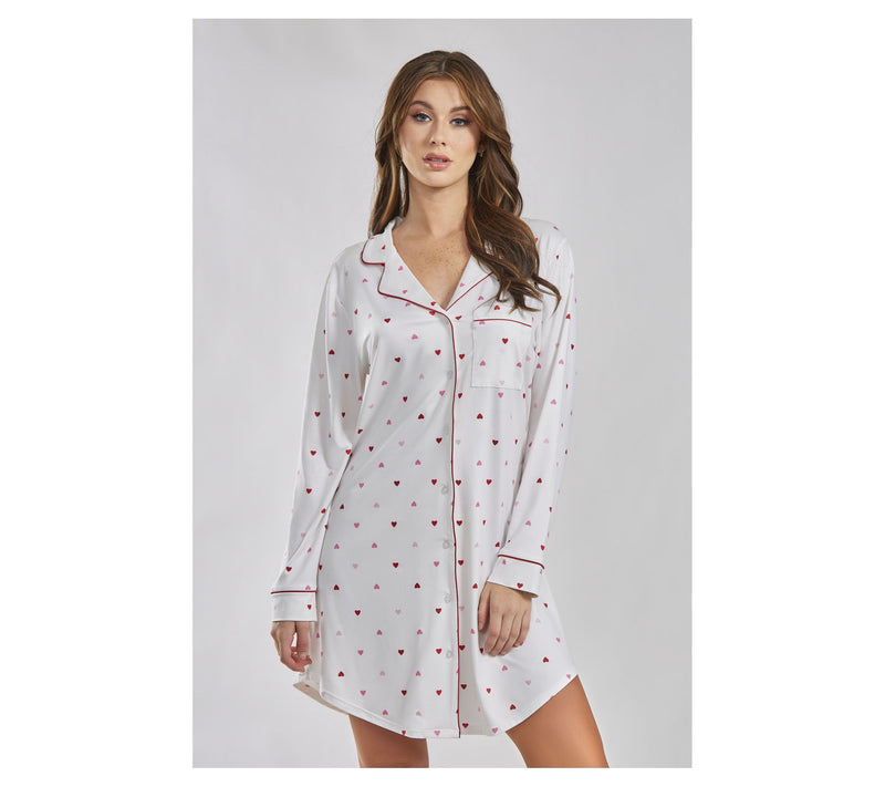 iCollections Mo dal Red Hearts Button-Up Pajam a Lounge Dress — Main view