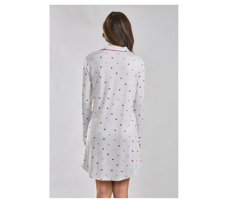 iCollections Mo dal Red Hearts Button-Up Pajam a Lounge Dress — View 4