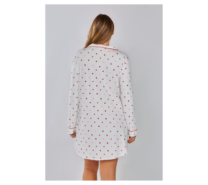 iCollections Mo dal Red Hearts Button-Up Pajam a Lounge Dress — View 6