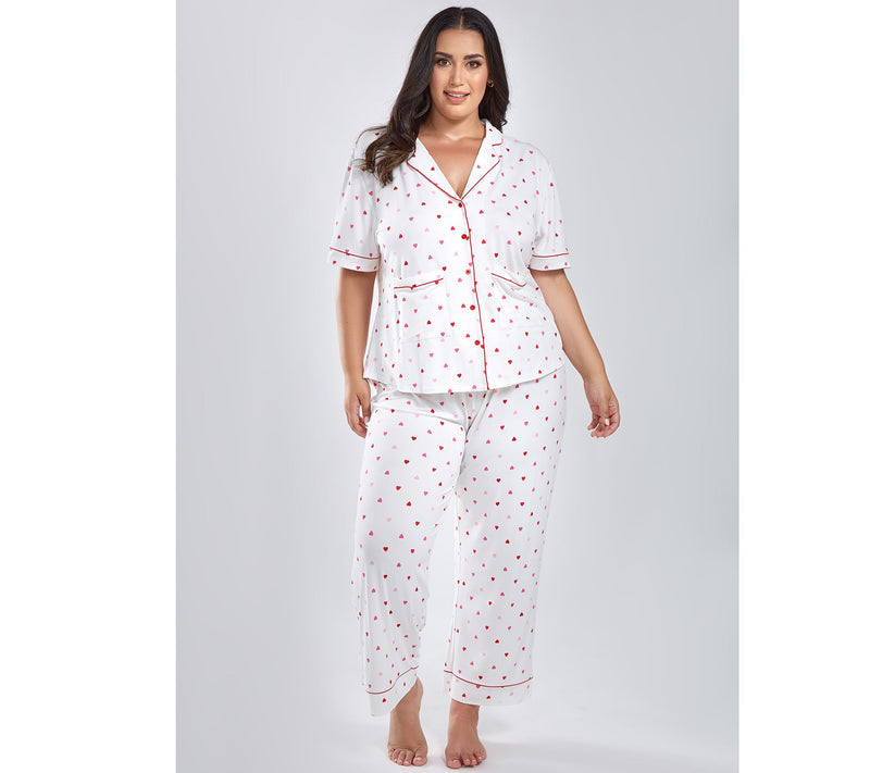 iCollections Mo dal Red Hearts Button-Up Pajam a Lounge Set — View 5