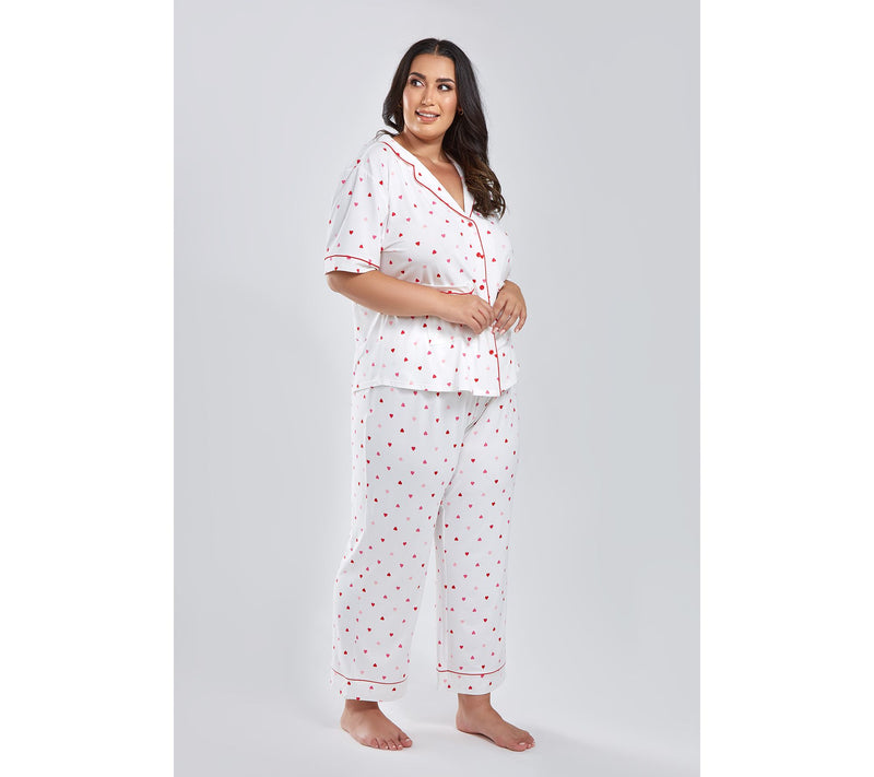 iCollections Mo dal Red Hearts Button-Up Pajam a Lounge Set — View 7