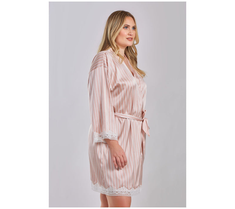 iCollection Satin Stripe Robe with Lace Trim — View 8