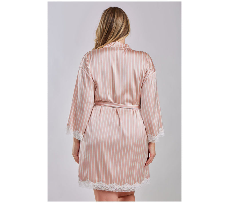 iCollection Satin Stripe Robe with Lace Trim — View 6