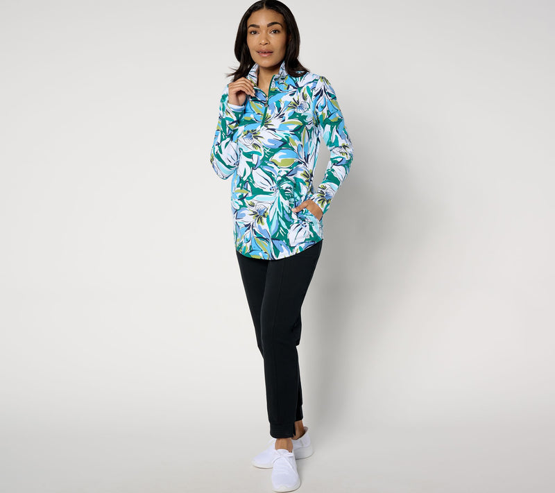 Sport Savvy Printed French Terry Quarter Zip Pullover — View 3