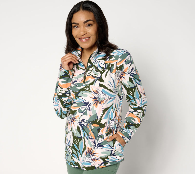 Sport Savvy Printed French Terry Quarter Zip Pullover — View 14