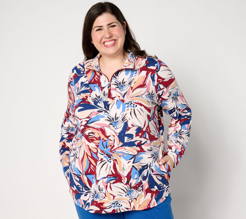 Sport Savvy Printed French Terry Quarter Zip Pullover — View 15