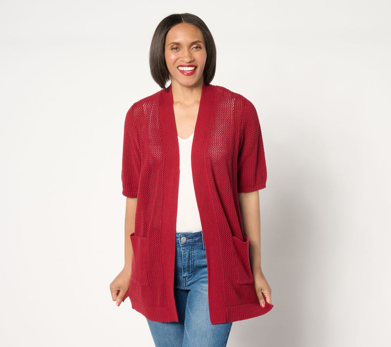 Sport Savvy Open Stitch Cargo Pocket Cardigan — View 10