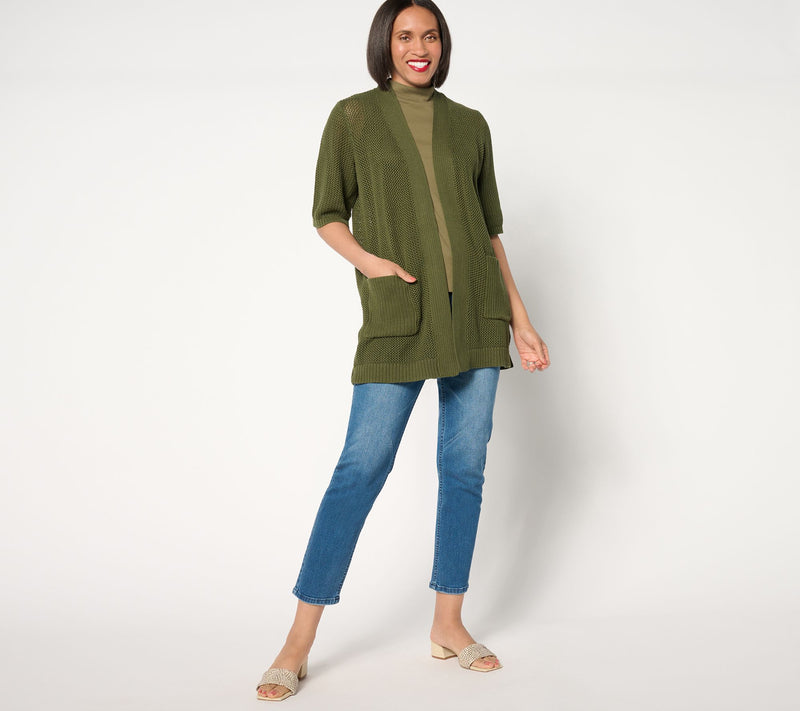 Sport Savvy Open Stitch Cargo Pocket Cardigan — View 3