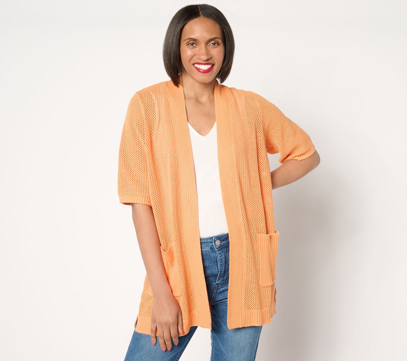 Sport Savvy Open Stitch Cargo Pocket Cardigan — View 12
