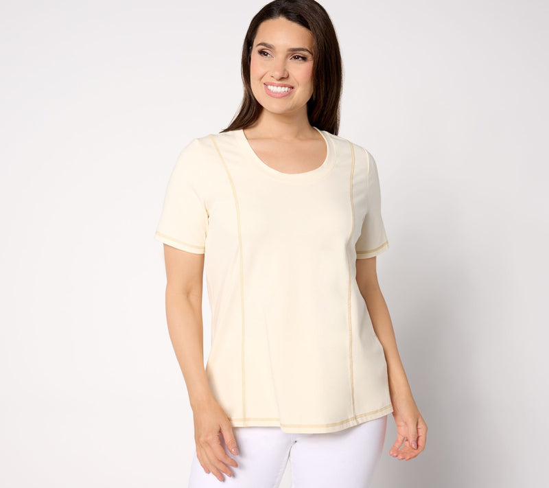 Sport Savvy Contrast-Stitch Short-Sleeve Scoopneck Top — View 9