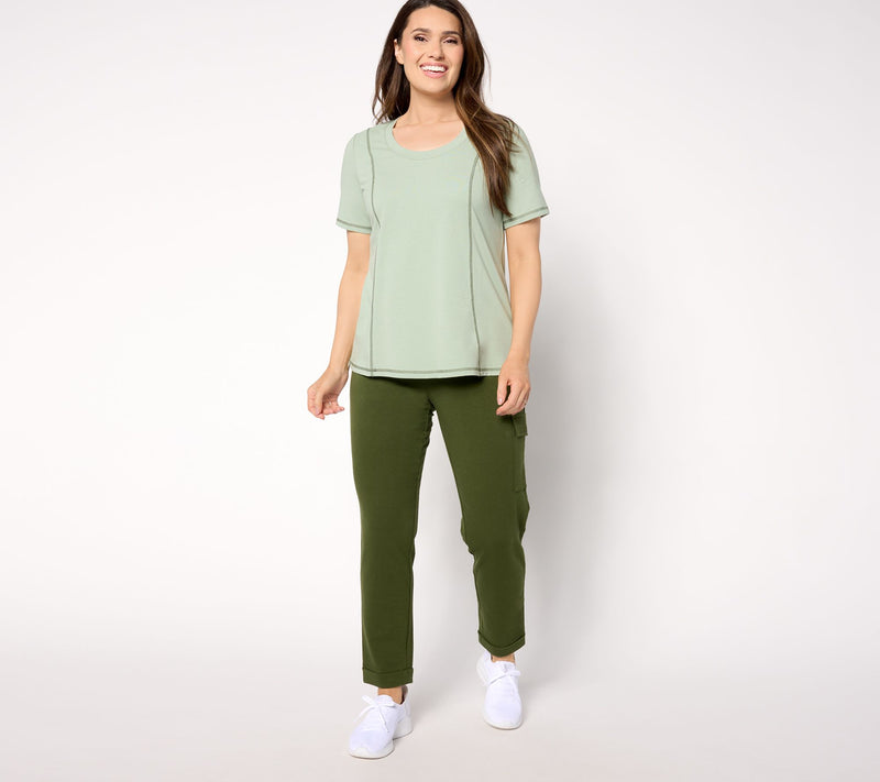 Sport Savvy Contrast-Stitch Short-Sleeve Scoopneck Top — View 3