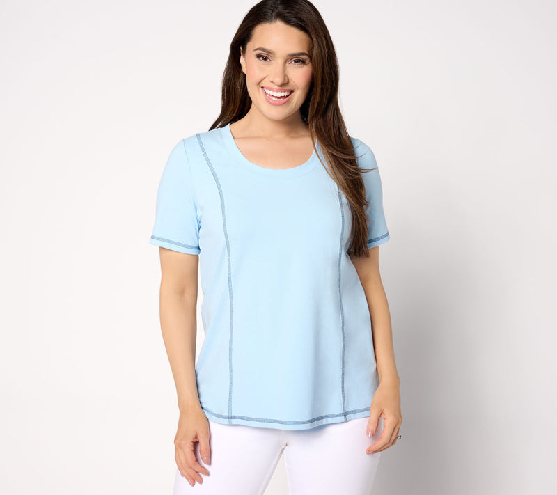 Sport Savvy Contrast-Stitch Short-Sleeve Scoopneck Top — View 12
