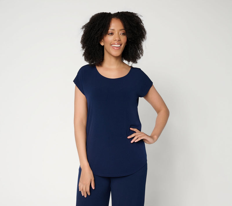Susan Graver Modern Essentials Liquid Knit Cap-Sleeve Top — View 22