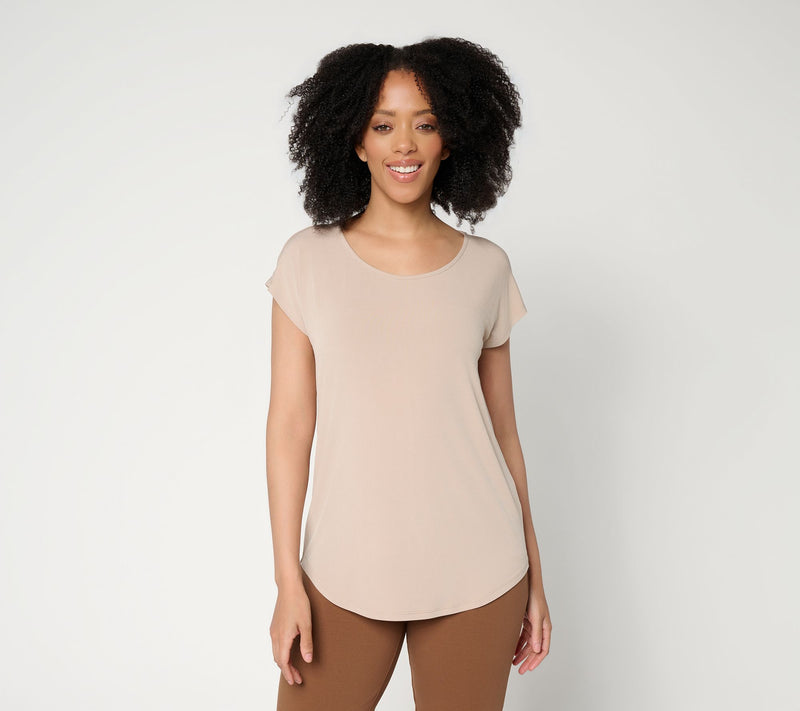Susan Graver Modern Essentials Liquid Knit Cap-Sleeve Top — View 25