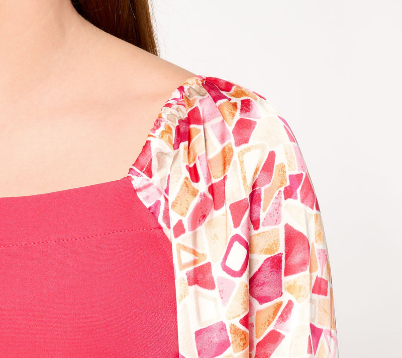 Susan Graver Liquid Knit Square-Neck A-Line Top with Printed Sleeves — View 10