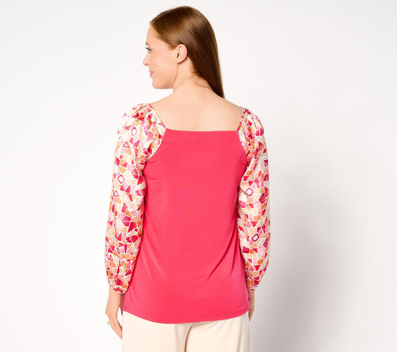 Susan Graver Liquid Knit Square-Neck A-Line Top with Printed Sleeves — View 8