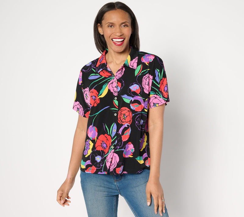 Susan Graver Liquid Knit Dolman Sleeve Button Front Camp Shirt — View 10