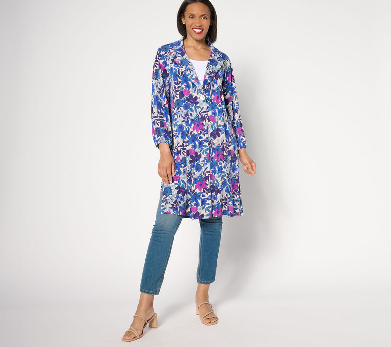 Susan Graver Regular Printed Liquid Knit Duster with Blouson Sleeves — View 11