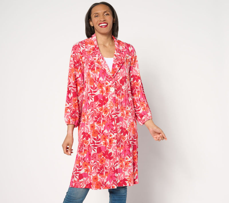 Susan Graver Regular Printed Liquid Knit Duster with Blouson Sleeves — View 7
